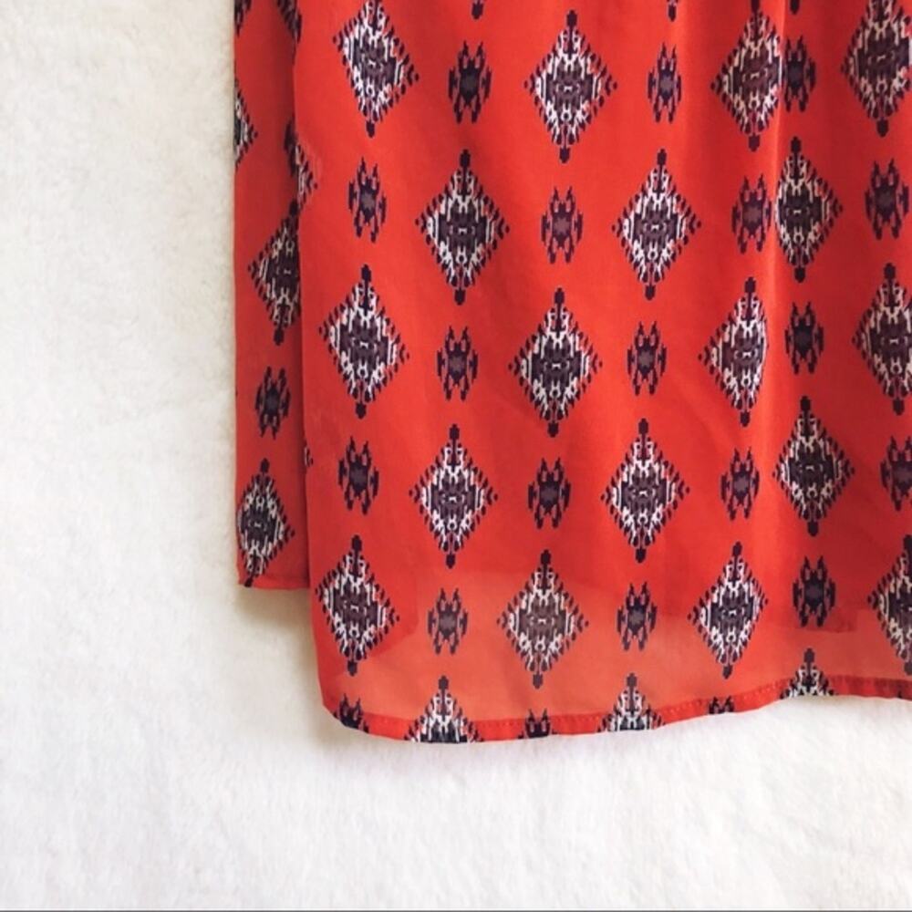 Aina Be Vibrant Red Patterned Flutter Sleeve V-Ne… - image 2